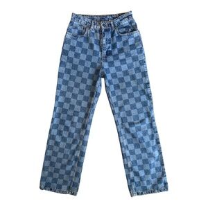 Ragged Priest Checker Blue Jeans Denim Womens 26 High Waist Mom Y2K 90's